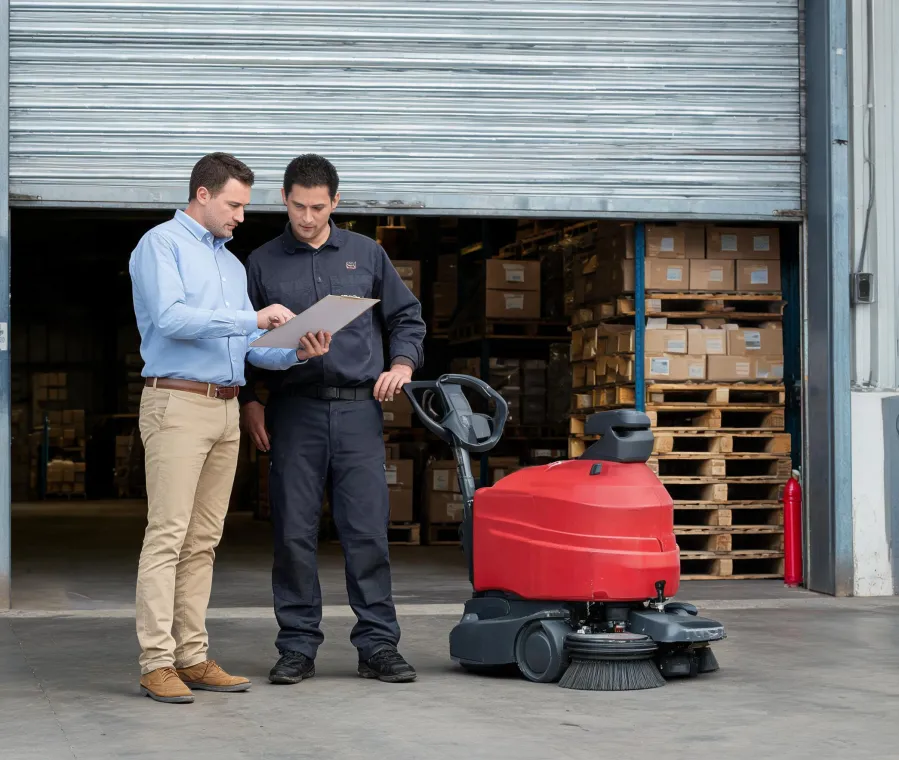 Commercial floor-care route review at a facility