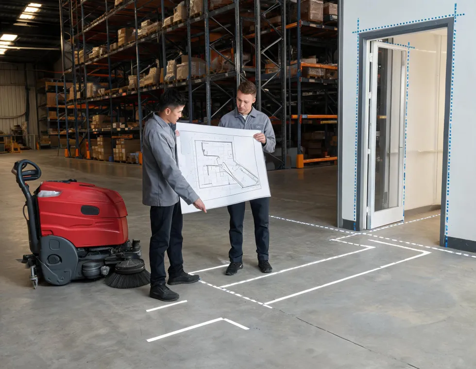 Hako application engineer reviewing a facility route